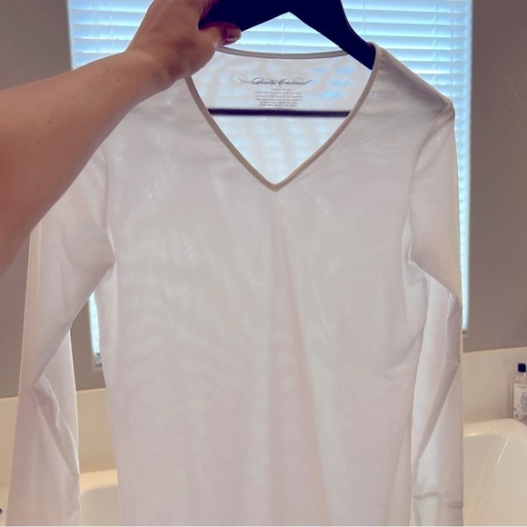 Denise Cronwall double layer mesh top, white, long sleeve, V neck, size S, NWOT - Picture 5 of 9